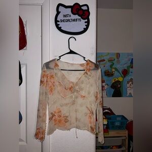 Y2K floral flowy sheer top